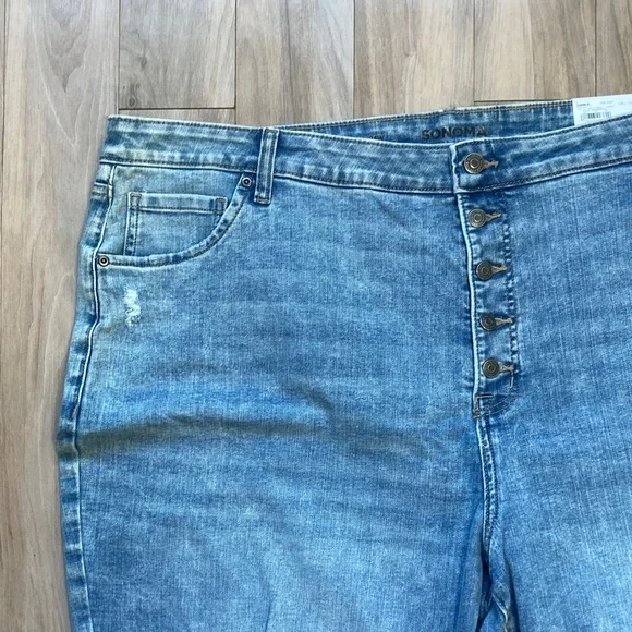 Sonoma straight crop jean distressed cuffed raw hem button fly casual 24W - Picture 9 of 17